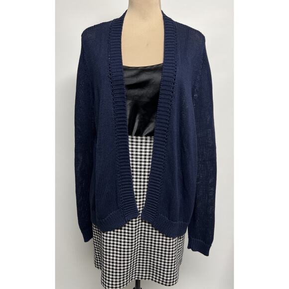 J. McLaughlin Cotton Linen Sweater Cardigan XL Comfort Quiet Luxury Navy Preppy - Picture 2 of 13
